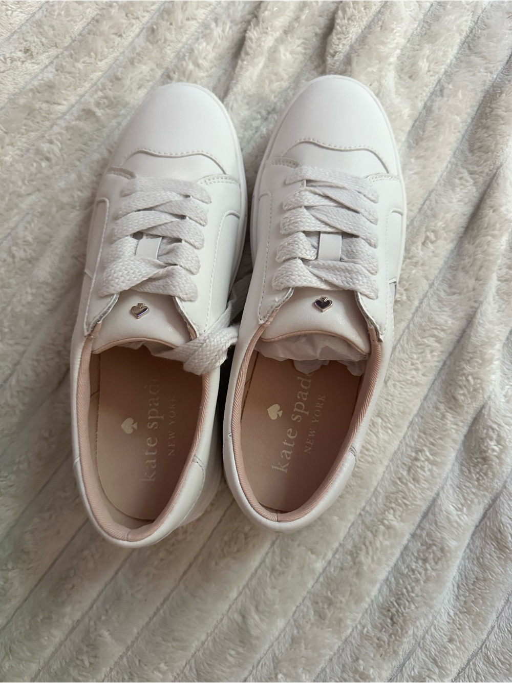 kate spade White Sneakers with Pink Interior Trim and Heart Accent - Fez
